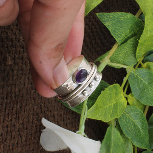 Wholesale Shree Jaipur Silver 925 Sterling Silver Amethyst Bezel Setting <b>Spinner</b> <b>Ring</b> Hammered Beaded Multi Band Gemstone <b>Ring</b> - Product Image 5