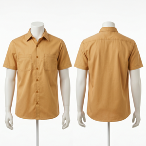 Chemise de barbier pour homme, 220 GSM, polyester, élasthanne, micro piqué, beige, fermeture éclair sur le devant, uniforme, broderie personnalisée, impression de logo, OEM, ODM - Product Image 5