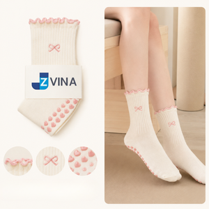 Wholesale Ruffled Bow <b>Grip</b> <b>Socks</b> with Custom Logo Factory High Quality Pilates Yoga <b>Socks</b> with Logo on Bottom - Product Image 1