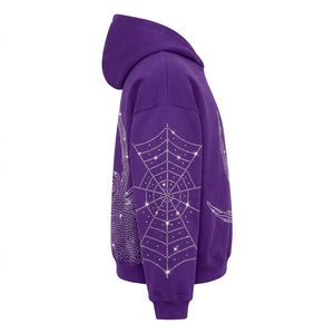 Sudadera con Capucha de Diseño Gótico Morado con Pedrería, Nueva Llegada, Sudadera Unisex de Estilo Urbano - Product Image 2