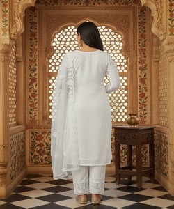 Ensemble Salwar haut et bas avec broderie fantaisie en filet et dupatta, tenue de fête, prix de gros, vêtement ethnique, coton multicolore - Product Image 3