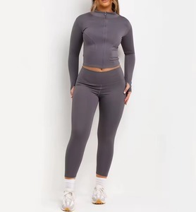 Beautiful Women's 2-Piece Gym Set long Sleeve Zipper Jacket and High-Waisted <b>Leggings</b> for Workout Yoga and Fitness Training - Product Image 1