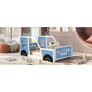 Letto a piattaforma a forma di auto d'epoca, singolo, con ruote, blu - Letti per bambini - Product Image 5