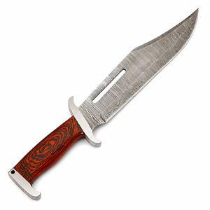 Cuchillo de Caza de Acero de Damasco con Hoja Serrada Tipo Drop Point, Mango de Madera y Funda de Cuero, Cuchillo de Supervivencia para Exteriores, DIY OEM/ODM - Product Image 2