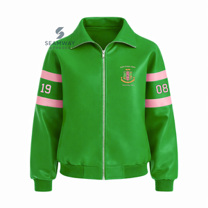 Blouson de course en cuir PU Alpha Kapa Alpha pour femme, style motard, color-block, haute performance - Product Image 1