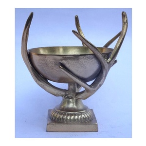 เขากวางทองเหลืองสำหรับไวน์ชามโลหะเขากวางชามโลหะสไตล์วินเทจของตกแต่งบ้านงานฝีมือชามผลไม้ทองเหลืองโบราณ - Product Image 3