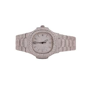 Montre de luxe en acier inoxydable entièrement sertie de moissanite, cadran rond, style hip-hop, pour hommes et femmes, Inde - Product Image 1