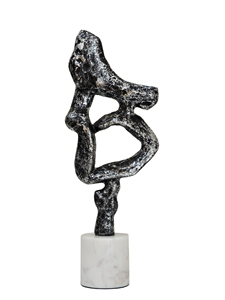 Abstract Silver Aluminum Hand Finished Modern Art Sculpture on White Marble Base - Contemporary <b>Tabletop</b> Home Office Decor - Product Image 3