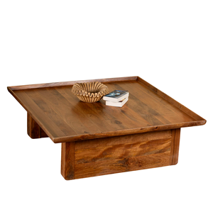 Modern Solid Mango Wood Wide Square Top With Subtly Raised Edges Natural Finish <b>folding</b> Durable Living Room Center Coffee <b>Table</b> - Product Image 2