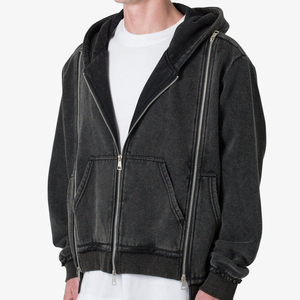 Top Selling Custom Logo Thick Fleece 3D Embroidery 100% Cotton Blank Hoodies Warm Windproof Zipper Oversize Gothic Winter Men's - Product Image 2