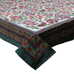 Mantel Anarkali Verde con Estampado a Mano, 180x270cm, Hecho a Mano, 100% Algodón, Diseño de Autor, Cubierta para Mesa de Comedor, Decoración del Hogar - Product Image 1
