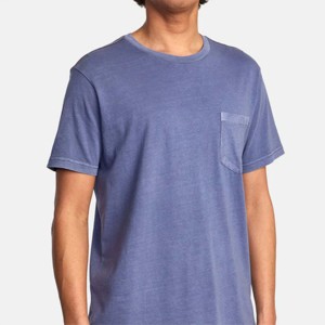 Camiseta de Algodón Azul para Hombre, Manga Corta, Cuello Redondo, con Bolsillo, Corte Holgado Informal, Tejido de Color Sólido, Ecológica, Transpirable, Estilo Hip Hop - Product Image 2