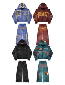 ชุดเสื้อฮู้ดโอเวอร์ไซส์ Saint Men's พร้อมกางเกงจ็อกเกอร์ลำลองพิมพ์ลายสตรีทแวร์ ผ้าโพลีเอสเตอร์เฟรนช์เทอร์รี่ ดีไซน์ซิปเต็มตัว เหมาะสำหรับฤดูใบไม้ร่วง - Product Image 1