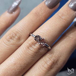 <b>Pink</b> Lab Grown Diamond Toi Et Moi Silver Minimalist Engagement Ring with Pear and Round Cut Stones Wedding Gift Ready to Ship - Product Image 4