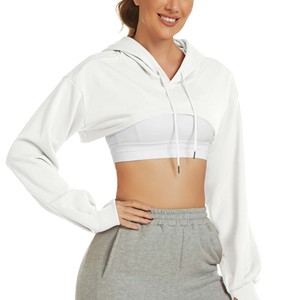 Sudadera con Capucha Corta Oversize para Mujer, Color Sólido, Hombros Caídos, Manga Larga, Tejido Transpirable, Blanca, Ropa Casual de Primavera - Product Image 1