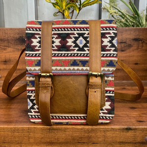 กระเป๋าหนัง kilim สะพายข้างสำหรับผู้หญิงทำด้วยมือจากผ้าแจ็คการ์ดหนังแท้คุณภาพสูงกระเป๋าถือแนวชนเผ่าวินเทจ - Product Image 4