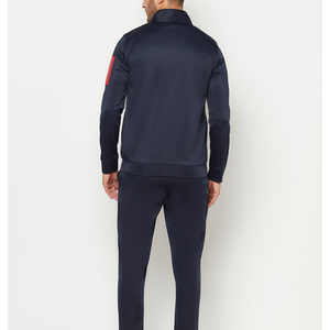 Ensemble de survêtement sportif bleu marine pour homme avec logo rouge imprimé, fermeture éclair avant, tissu FRENCH TERRY 100% polyester, vêtements d'automne - Product Image 5