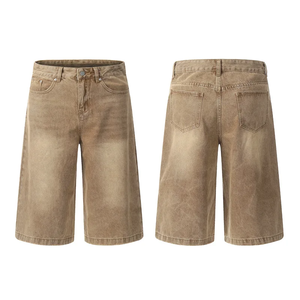 Short en jean bleu clair personnalisé avec logo, style Y2K, taille mi-haute, coupe droite ample, délavé, 100 % coton, pour l'été - Product Image 1