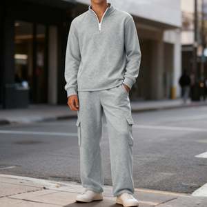 2 Piece Sweatsuits Sets Winter Fleece Quarter-<b>Zip</b> Athletic Jacket Cargo Sweatpants Elastic Waist Straight Leg Sweatsuit for Men - Product Image 1