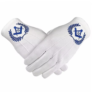 Accessoire de régalia maçonnique de haute qualité, gants en coton blanc brodés de la croix rouge des Chevaliers Templiers, francs-maçons - Product Image 3