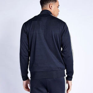 Veste de survêtement marine pour homme avec fermeture éclair intégrale, rayures blanches, col montant, poches latérales, respirante, style sportif, pour l'automne, coupe classique - Product Image 2