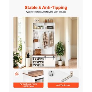 Perchero con Banco y Almacenamiento para Zapatos, Mueble de Entrada de 42 Pulgadas de Ancho con Ganchos para Colgar y Estantes Ajustables - Product Image 5
