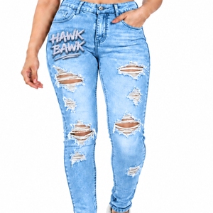 Jeans de Mezclilla Ajustados para Mujer, Estilo Desgastado, Acabado Suave, Elásticos y Flexibles, Diseño Clásico con Bolsillos, Estilo Casual para el Día a Día - Product Image 1