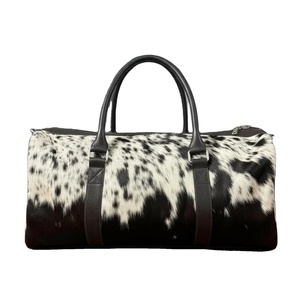 Sac de voyage week-end unisexe en cuir de vachette véritable fait main de luxe - Noir et blanc - Product Image 6