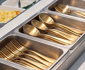 Ensemble de couverts en acier inoxydable finition miroir doré, élégant, compatible lave-vaisselle, pour événements de restauration et usage en cuisine - Product Image 4