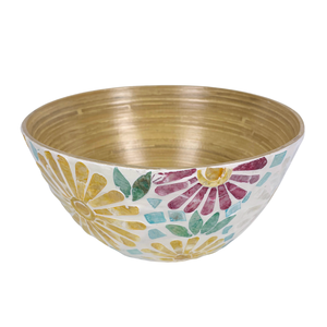 Cuenco de fruta de bambú hecho a mano con incrustaciones de Capiz de flores coloridas, único hogar cocina decorativa para servir ensaladera para fiestas - Product Image 2