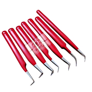 Hot Selling Red <b>Colour</b> Eyelash Tweezers for Eyelash Extension Soft Rubber Coating Eyelash Extension Tweezers <b>Set</b> Lash Supplies - Product Image 6