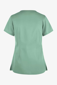 Women's Green <b>Scrub</b> Top Hospital Uniform Short Sleeve Woven Cotton Polyester Medical <b>Scrubs</b> Blouse High Quality Customizable - Product Image 2