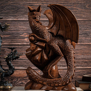 Sculpture de dragon Feng Shui artisanale en bois, figurine de dragon haut de gamme, artisanat en bois massif, fabricant de décorations de dragon en bois en gros - Product Image 4