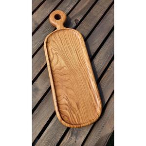 Plateau et plat de service de luxe en acacia avec poignées dorées, plateau décoratif sur pied, finition naturelle, plateau de service en bois naturel, produit très demandé - Product Image 5