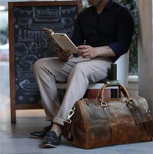 Sac de voyage en cuir véritable HUNT TOUR 36-55L, style classique vintage, fermeture à glissière, unisexe, sangle réglable - Product Image 2