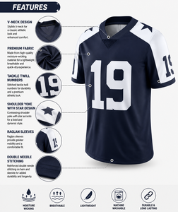 Camiseta de Fútbol Americano para Hombre, Transpirable, de Poliéster, Corte Regular, Cuello en V, Manga Corta, con Estampado Sublimado, Color Azul - Product Image 5