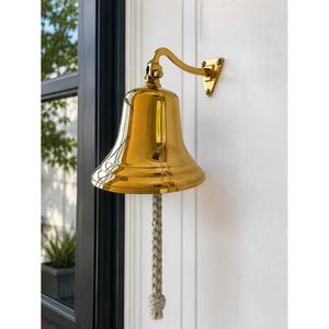 Hand Casted Technique <b>Brass</b> Door <b>Bell</b> With White Silicone Rope hanging decorative Nautical Style Ship <b>Bell</b> Custom Size Available - Product Image 6