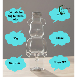 Botella de Plástico PET de 400ml, Forma de Oso, Envase para Bebidas OEM, Hecho en Vietnam, para Té con Leche, Té de Burbujas, Jugo, con Tapa de Rosca - Product Image 3