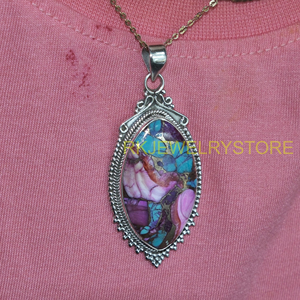 จี้เงินแท้ 925 สีชมพู สีฟ้า ประดับด้วยทองแดงและเทอร์ควอยซ์ งานฝีมือฝังแบบโมเสก สไตล์วินเทจ โบโฮ เครื่องประดับสำหรับผู้หญิง ของขวัญ - Product Image 2