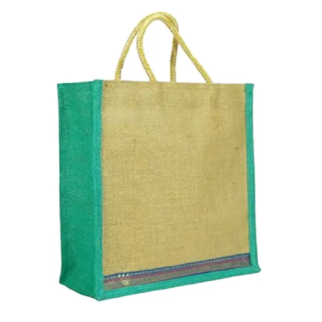 Bolsa de juta reutilizável, sacola browns em algodão com mistura de tecido e algodão, reutilizável