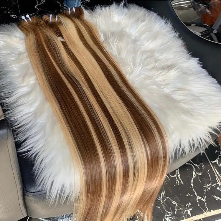 Cuticle Aligned Piano Color Hair Bone Straight Super Double Drawn Hair 100% Virgin Remy Vietnamese Hand Tiedraw hair