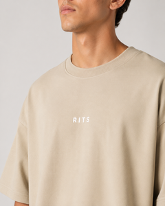 T-shirt Homme Rits Oversize Marron Manches Courtes Col Rond Coton Éponge Décontracté Imprimé Lettres Logo Avant/Arrière Style Urbain - Product Image 2