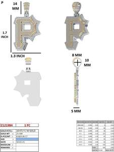 Pendentif personnalisé en moissanite lettre P |   Breloque Alphabet Bicolore Effet Glacé |   Argent 925 plaqué rhodium, initiales Hip Hop (unisexe) GRA - Product Image 2