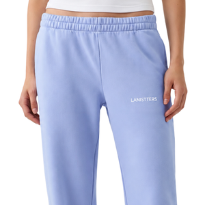Women Light Blue Fleece Sweatpants Drawstring <b>Elastic</b> <b>Waist</b> Straight Leg Relaxed Fit Casual Soft Winter Lounge <b>Trousers</b> - Product Image 3