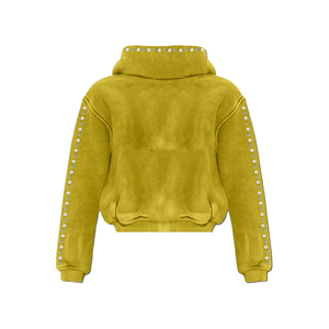 เสื้อฮู้ดซิปผู้ชายสีดำแบบครอป ตกแต่งหมุดโลหะ ทรงโอเวอร์ไซส์ สไตล์สตรีทแวร์ รับสกรีนโลโก้ - Product Image 6
