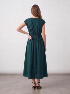 <b>Women</b> Teal Blue Cotton <b>Linen</b> Cap Sleeve Plain Midi <b>Dress</b> Elastic Waist A Line O-neck Casual Summer Maxi <b>Dress</b> - Product Image 2