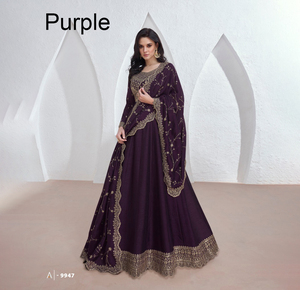 Ultima <span class=keywords><strong>Moda</strong></span> per Donne: Abito Lungo in Georgette con Ricami, Stile Anarkali con Dupatta, Pronto da Indossare per Matrimoni - Product Image 1