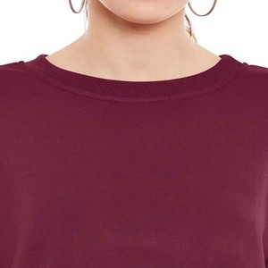 Sudadera de Cuello Redondo Color Borgoña para Mujer, 100% Algodón Tejido, Corte Regular, Ropa Casual de Otoño, Sudaderas de Invierno para Mujer - Product Image 4
