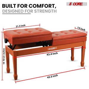 5 Core Duet Piano Bench 3.5 Inch <b>Padded</b> Cushioned Stool Wooden Heavy Duty Musician <b>Chair</b> w Storage - Product Image 3
