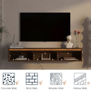 Supporto TV da Parete per Soggiorno, Mobile Sospeso in Legno con Luci LED e Presa di Corrente - Product Image 5